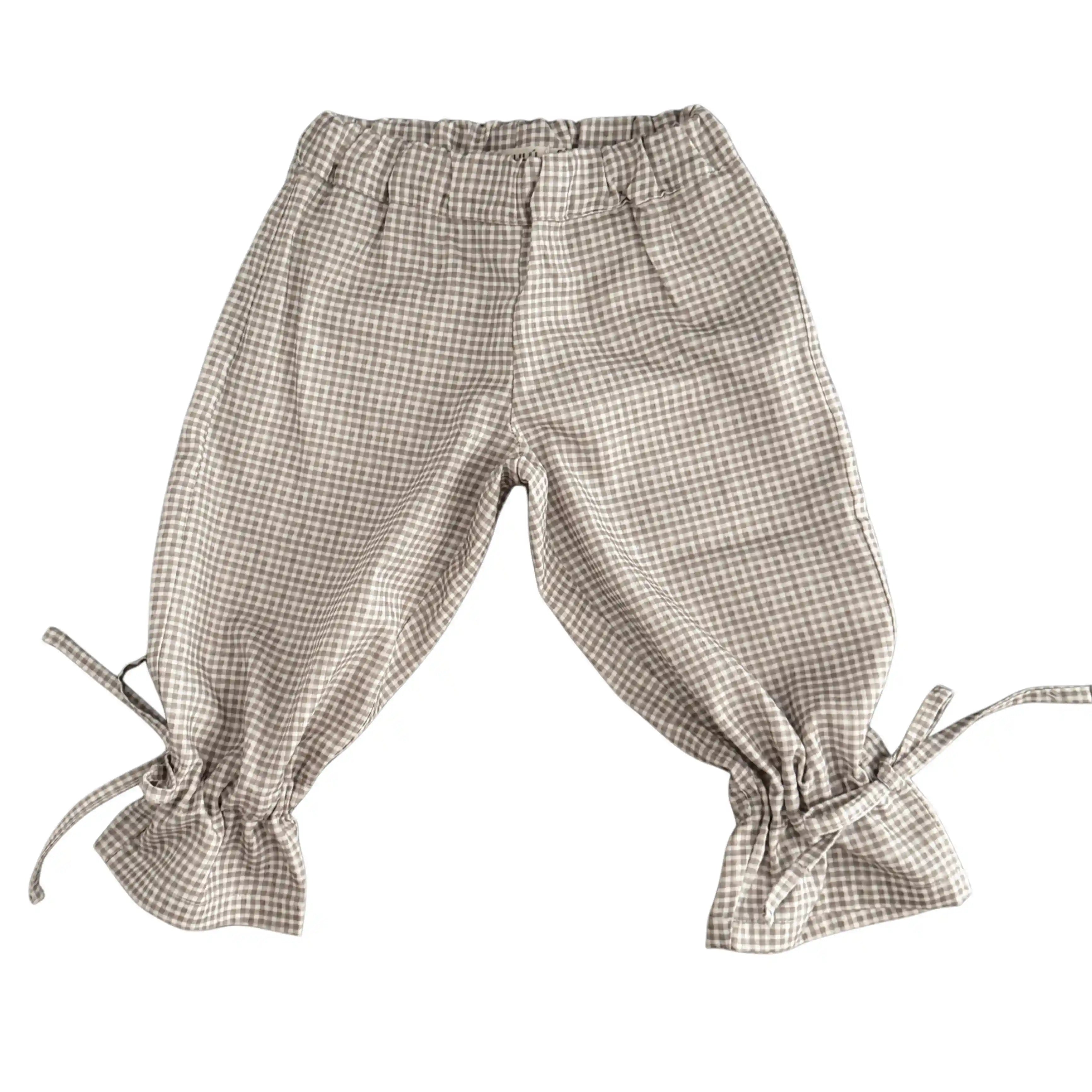 Pantalón lazada tobillo vichy arena