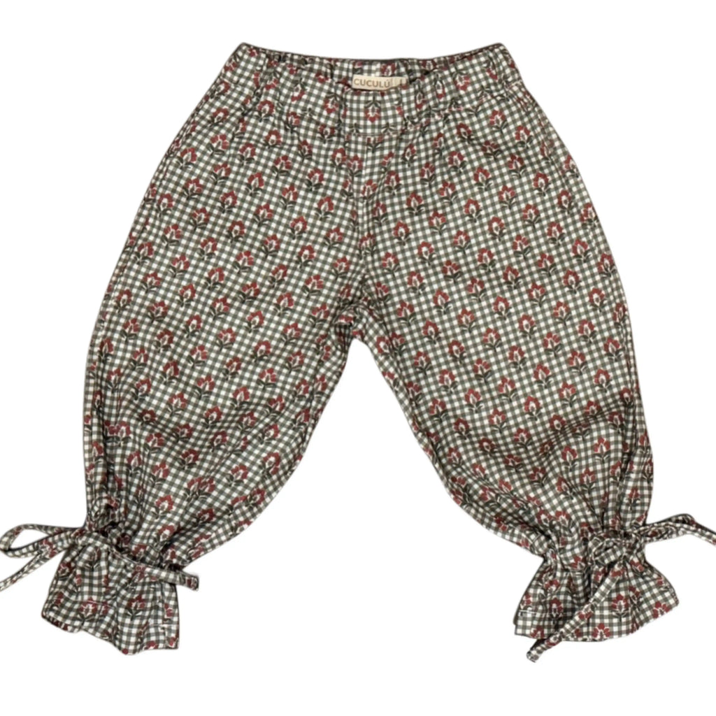 Pantalón lazada tobillo vichy flor